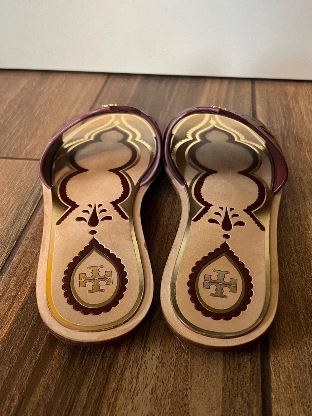Tory Burch Burgundy Laser-Cut Leather Slide Mules